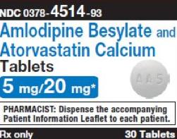 Amlodipine besylate and atorvastatin calcium 5 mg / 20 mg M AA5
