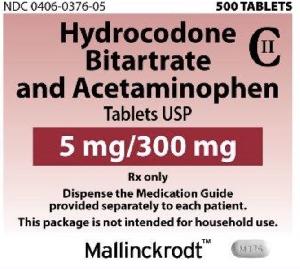 Acetaminophen and hydrocodone bitartrate 300 mg / 5 mg M376