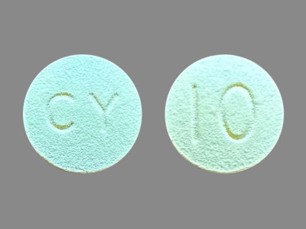 Pill CY 10 Yellow Round is Rosuvastatin Calcium