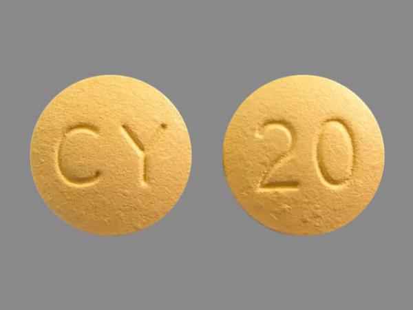 Pill CY 20 Yellow Round is Rosuvastatin Calcium