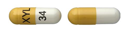 Pill XYL 34 Yellow & White Capsule/Oblong is Acetazolamide Extended-Release