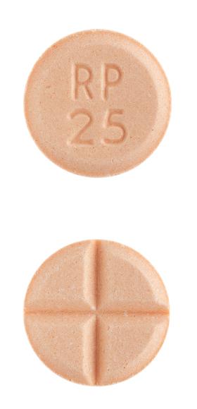 Pill RP 25 Peach Round is Amphetamine and Dextroamphetamine