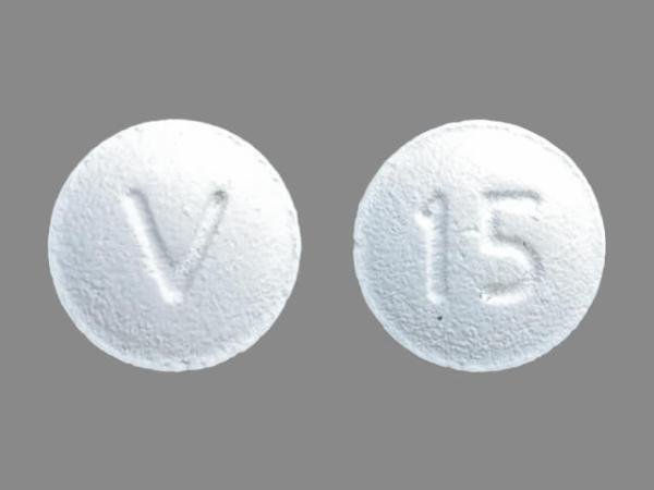 Pill V 15 White Round is Famotidine