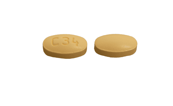 Pill C34 Yellow Oval is Lurasidone Hydrochloride