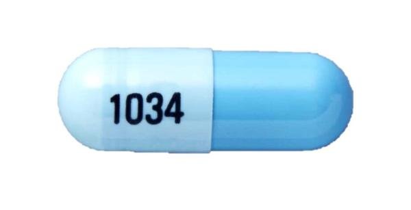 Pill 1034 Blue Capsule/Oblong is Lenalidomide
