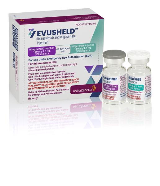 Pill medicine is Evusheld 150 mg/1.5 mL (100 mg/mL) cilgavimab and 150 mg/1.5 mL (100 mg/mL) tixagevimab co-packaged