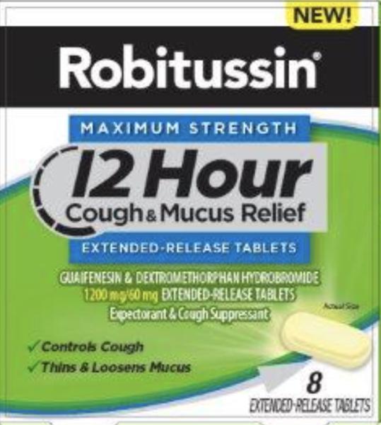 Robitussin maximum strength 12 hour cough and mucus relief dextromethorphan hydrobromide 60 mg / guaifenesin 1200 mg 2424