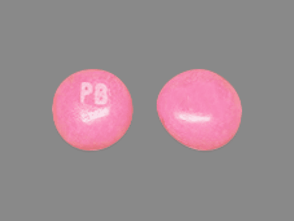 Pill PB Pink Round is Pepto Bismol Chews