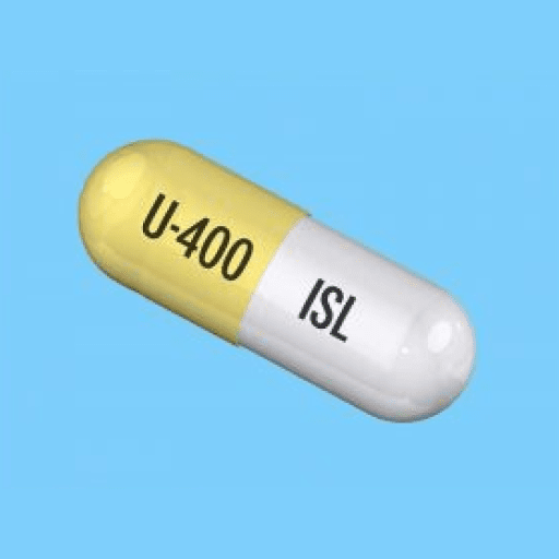 Pill U-400 ISL Yellow & White Capsule/Oblong is Ursodiol