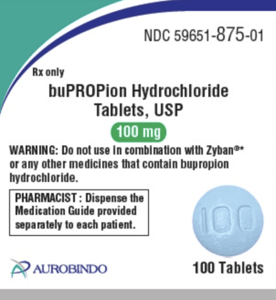 Pill B 100 Blue Round is Bupropion Hydrochloride