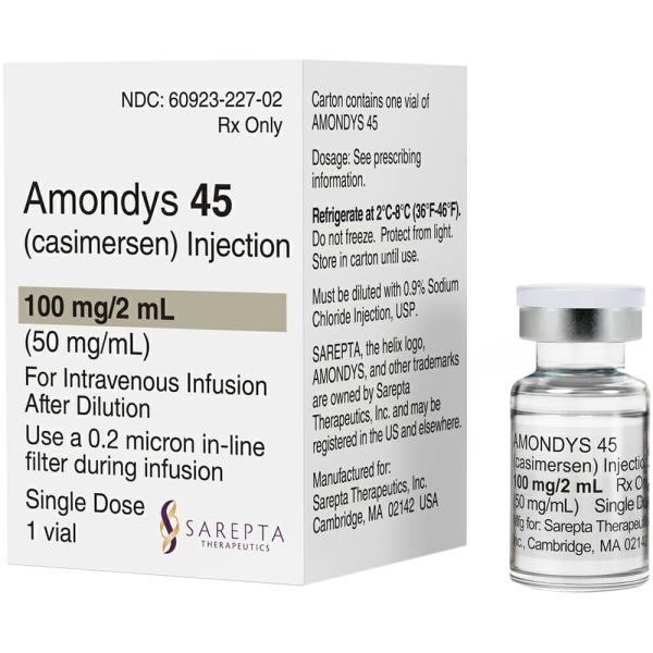 Pill medicine is Amondys 45 100 mg/2 mL (50 mg/mL) injection