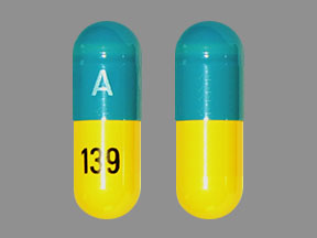 Pill A 139 Blue & Yellow Capsule/Oblong is Fenofibric Acid Delayed-Release