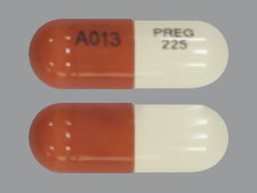 Pill A013 PREG 225 Orange & White Capsule/Oblong is Pregabalin