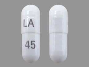 Pill LA 45 White Capsule/Oblong is Pregabalin