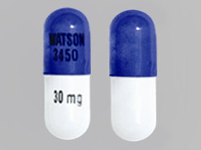 Pill WATSON 3450 30 mg Purple Capsule/Oblong is Morphine Sulfate Extended Release