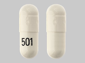 Pill 501 White Capsule/Oblong is Omeprazole and Sodium Bicarbonate