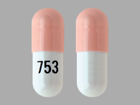 Pill 753 Pink & White Capsule/Oblong is Temozolomide