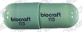 Pill biocraft 113 Green Capsule/Oblong is Cephradine