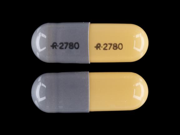 Pill R 2780 R 2780 Gray & Yellow Capsule/Oblong is Propranolol Hydrochloride Extended Release