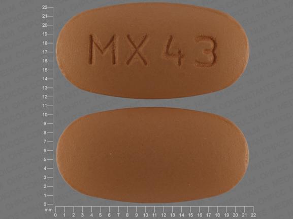 Pill MX43 Orange Capsule/Oblong is Amlodipine Besylate and Valsartan