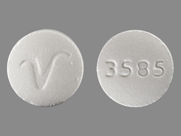 Pill V 3585 White Round is Hydrocodone bitartrate and ibuprofen