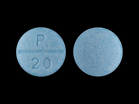 Pill P 20 Blue Round is Propranolol Hydrochloride
