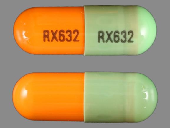 Pill RX632 RX632 Green Capsule/Oblong is Fluoxetine Hydrochloride