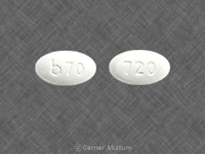 Pill b 70 720 White Oval is Alendronate Sodium