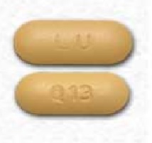 Pill LU Q13 Yellow Capsule/Oblong is Amlodipine Besylate and Valsartan
