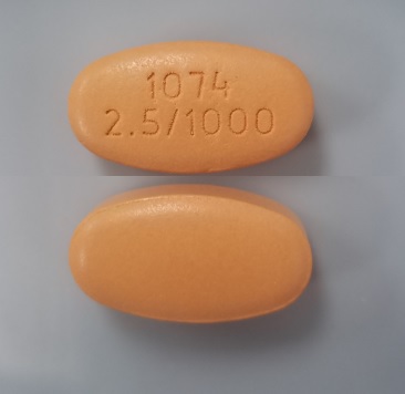 Pill 1074 2.5/1000 Brown Oval is Xigduo XR