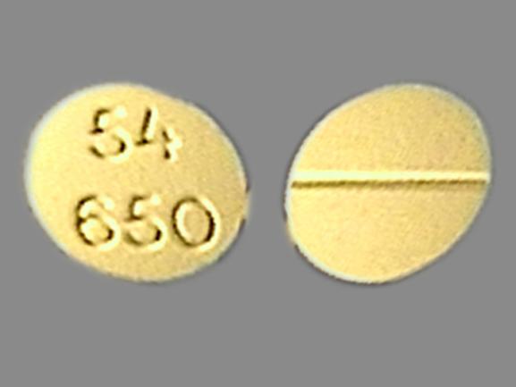 Pill 54 650 Yellow Round is Leucovorin Calcium