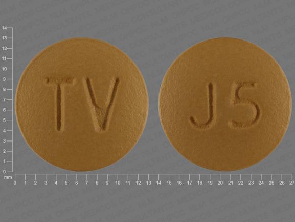 Pill TV J5 Yellow Round is Amlodipine Besylate and Valsartan