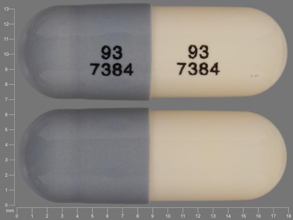 Pill 93 7384 93 7384 Gray & White Capsule/Oblong is Venlafaxine Hydrochloride Extended-Release