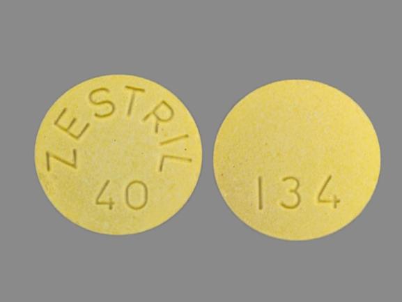 ZESTRIL 40 134 Pill Yellow Round - Pill Identifier