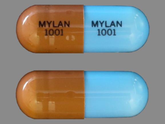 Pill MYLAN 1001 MYLAN 1001 Orange & Turquoise Capsule/Oblong is Thiothixene