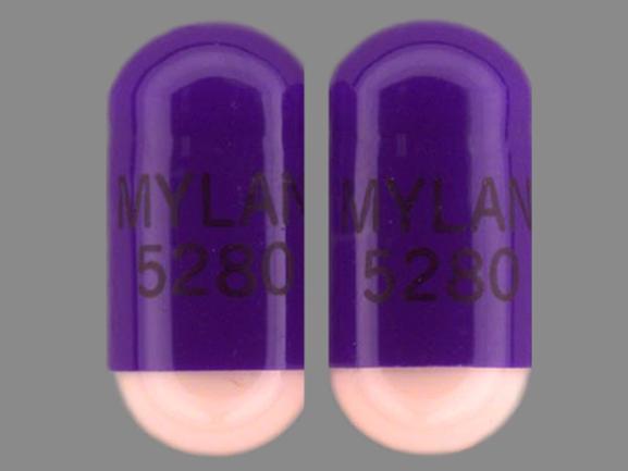 Pill MYLAN 5280 Purple Capsule/Oblong is Diltiazem Hydrochloride Extended-Release (XR)