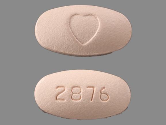 Pill Logo 2876 Peach Oval is Hydrochlorothiazide and Irbesartan