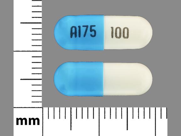 Pill A175 100 Blue & White Capsule/Oblong is Fluvoxamine Maleate Extended-Release
