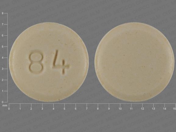 Pill 84 Yellow Round is Pramipexole Dihydrochloride
