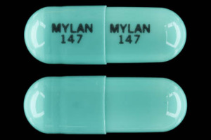 Pill MYLAN 147 MYLAN 147 Green Capsule/Oblong is Indomethacin