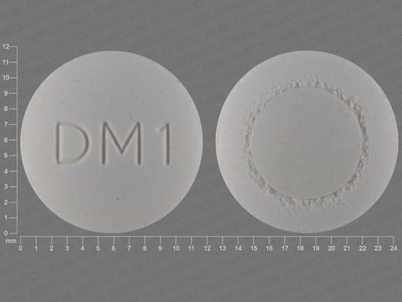 Pill DM1 White Round is Diclofenac Sodium and Misoprostol Delayed-Release