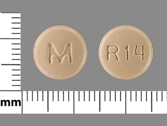 Pill M R14 Beige Round is Risperidone