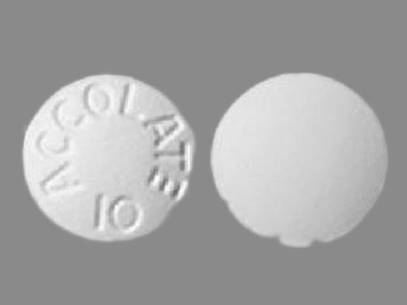 Pill ACCOLATE 10 White Round is Zafirlukast