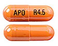 Pill APO R4.5 Red Capsule/Oblong is Rivastigmine Tartrate