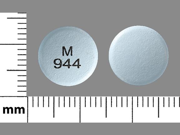 Pill M 944 Blue Round is Divalproex Sodium Delayed-Release