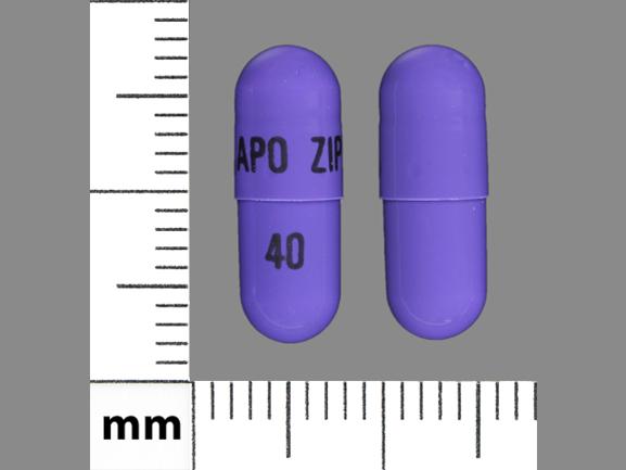 Pill APO ZIP 40 Purple Capsule/Oblong is Ziprasidone Hydrochloride