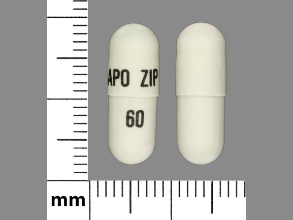 Pill APO ZIP 60 White Capsule/Oblong is Ziprasidone Hydrochloride