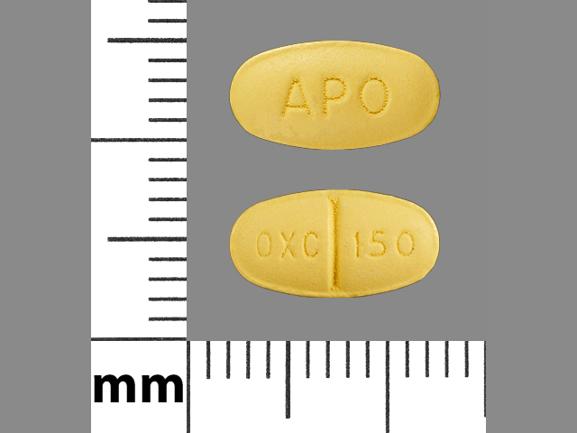 Pill APO OXC 150 Yellow Oval is Oxcarbazepine