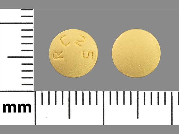 Pill RC25 Yellow Round is Donepezil Hydrochloride