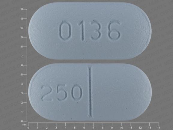 Pill 250 0136 Blue Capsule/Oblong is Levetiracetam